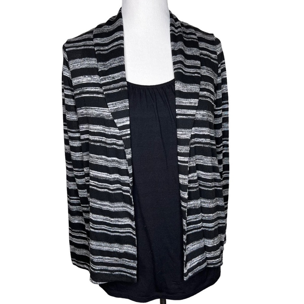 Motherhood Maternity Nursing Wear Black Gray Striped Long Sleeve Cardigan Top M